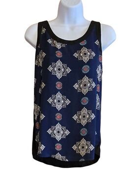 Express Womens Sleeveless Navy Printed Top Small Racerback Style